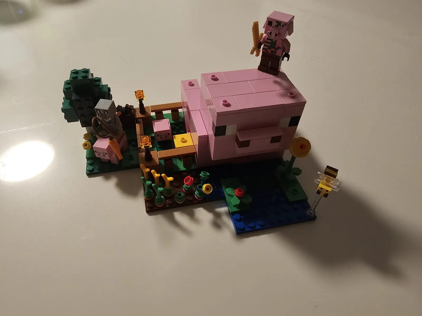 Completed LEGO Minecraft The Baby Pig House build from the front