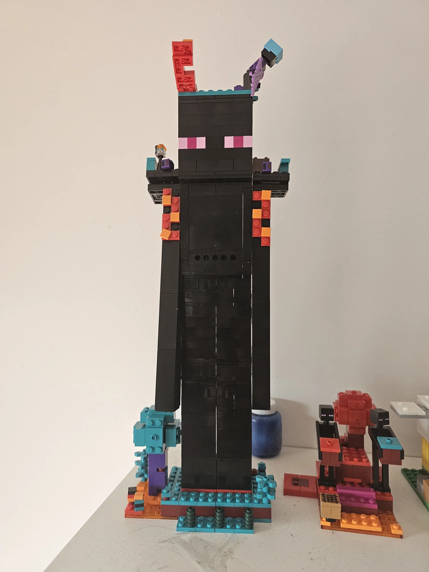 Completed LEGO Minecraft The Enderman Tower build