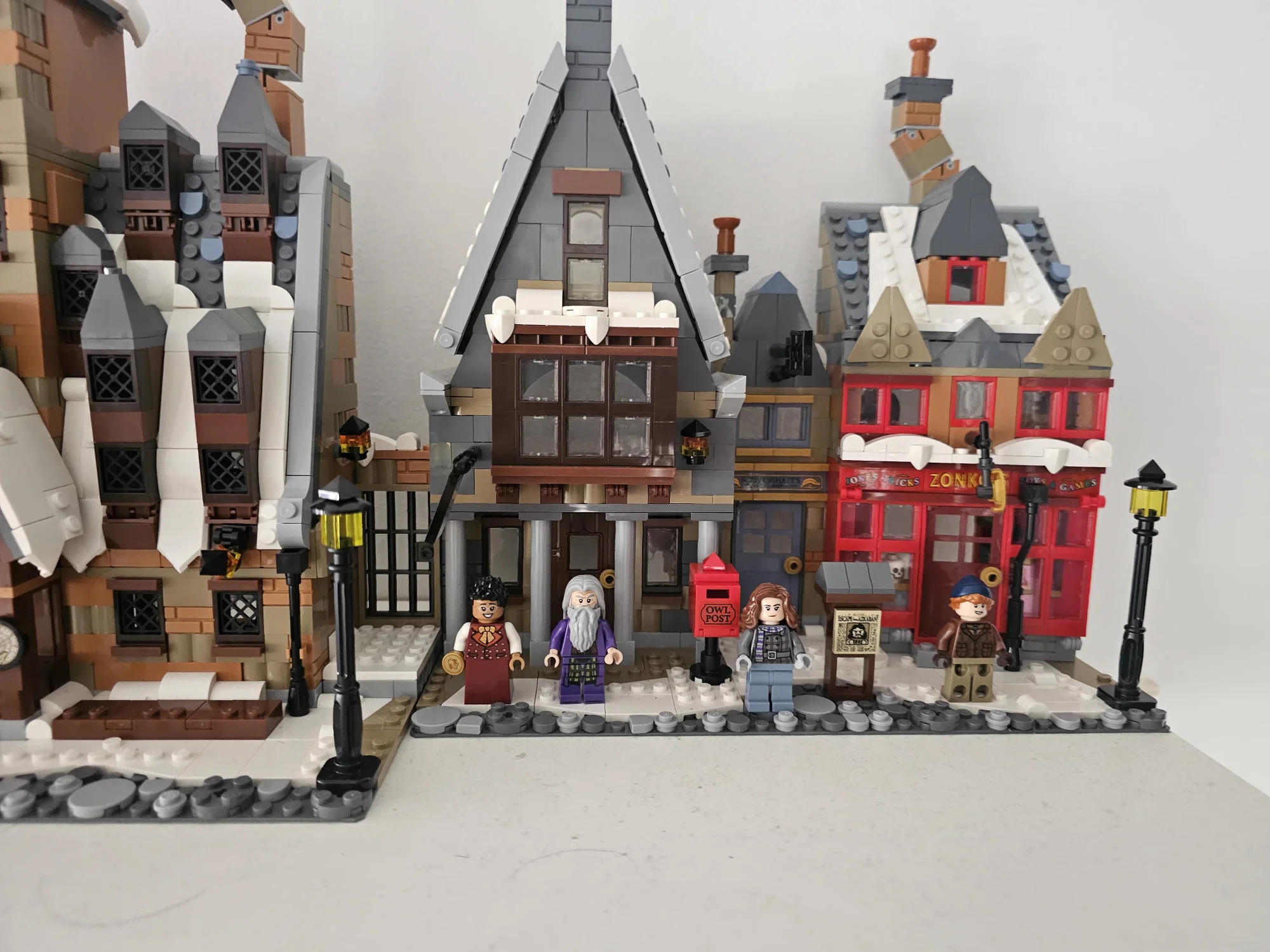 Completed LEGO Harry Potter Hogsmeade Village Collectors' Edition build, full village view