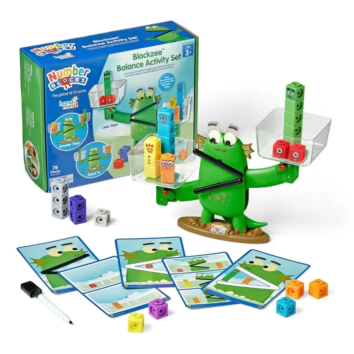 Numberblocks Blockzee Balance activity set with a green balance character.