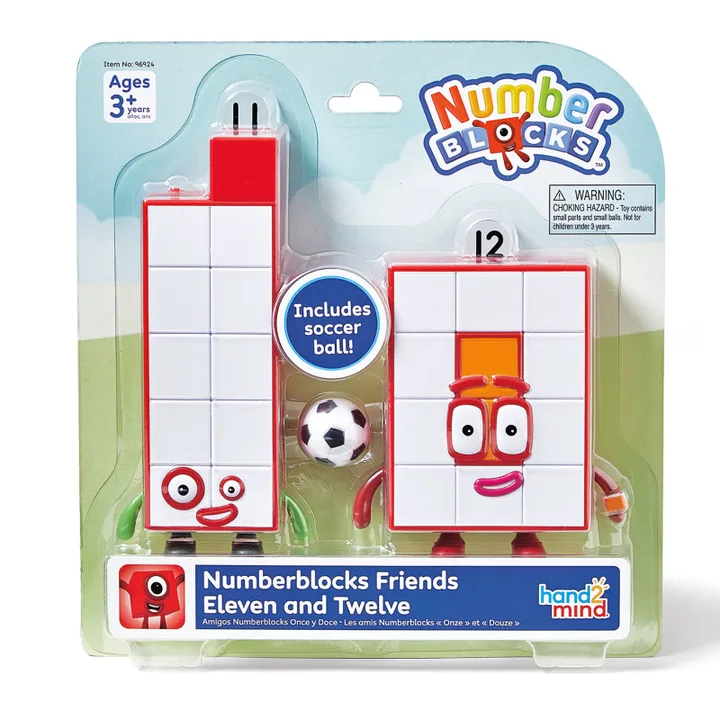 Numberblocks Friends Eleven and Twelve figures with a football.