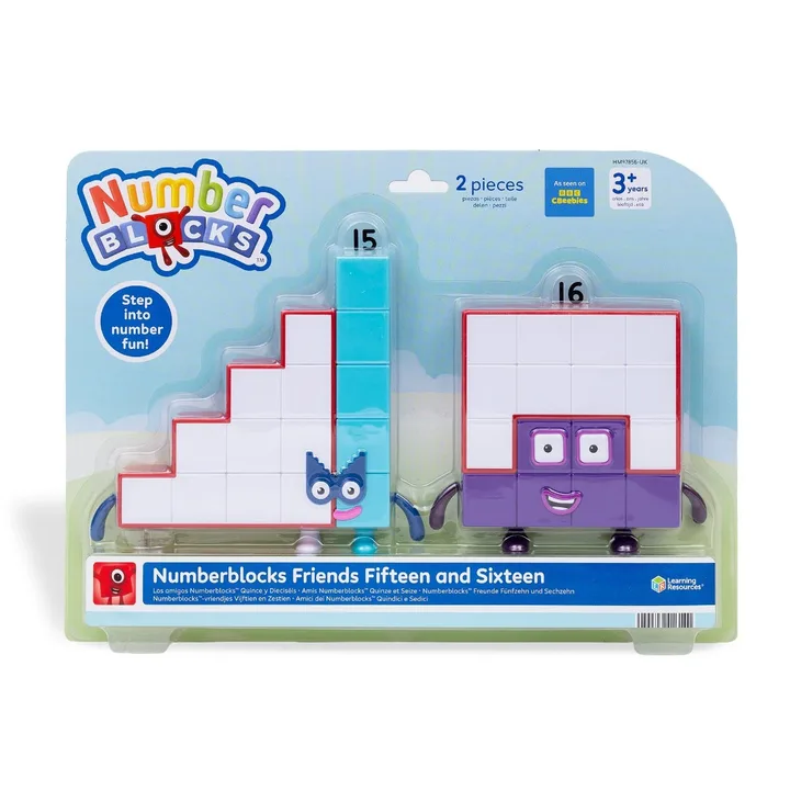 Numberblocks Friends Fifteen and Sixteen figure set.