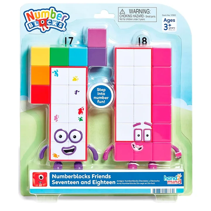 Numberblocks Friends Seventeen and Eighteen figure set.