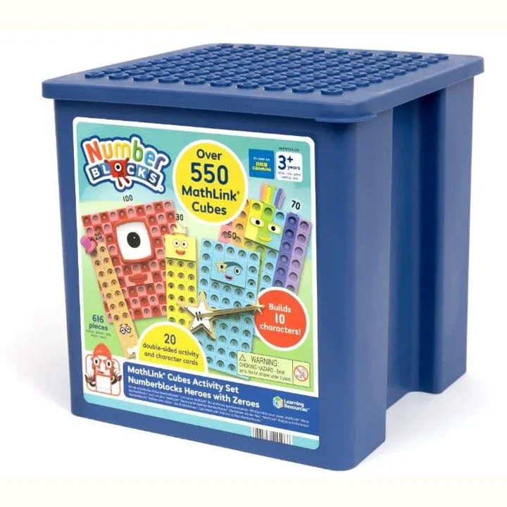 Numberblocks Heroes with Zeroes MathLink Cubes activity set.